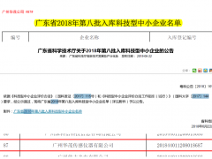 廣州華茂入庫(kù)廣東省科技型中小企業(yè)名單